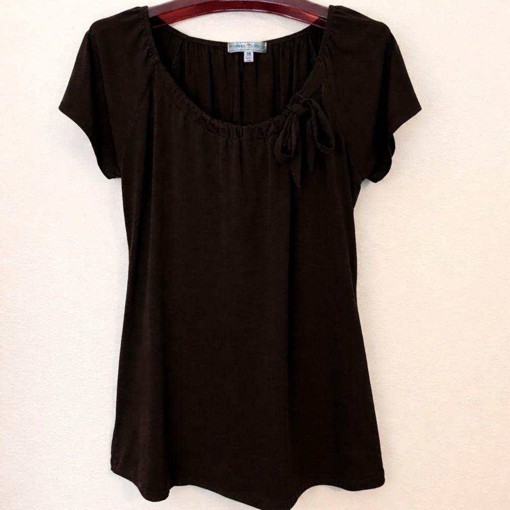 GAP Dark Brown Tie Neck Short Sleeve Blouse Size S